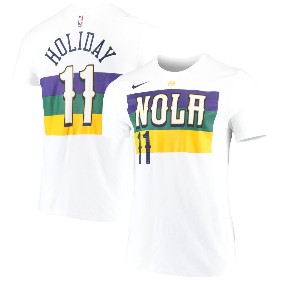 Men 2020 NBA Nike Jrue Holiday New Orleans Pelicans White 201920 City Edition Name  Number Performance TShirt->nba t-shirts->Sports Accessory